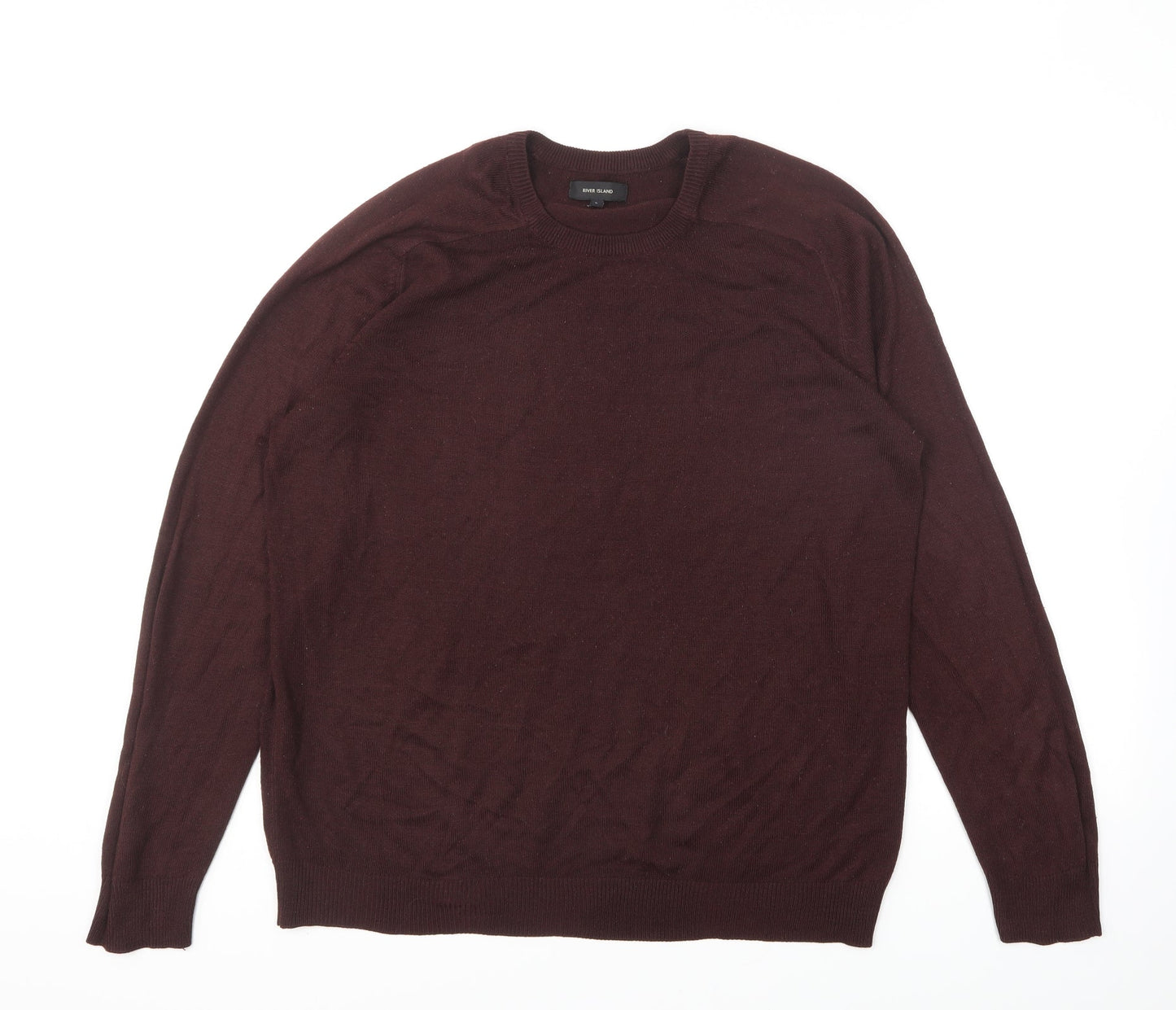 River Island Mens Purple Round Neck Acrylic Pullover Jumper Size L