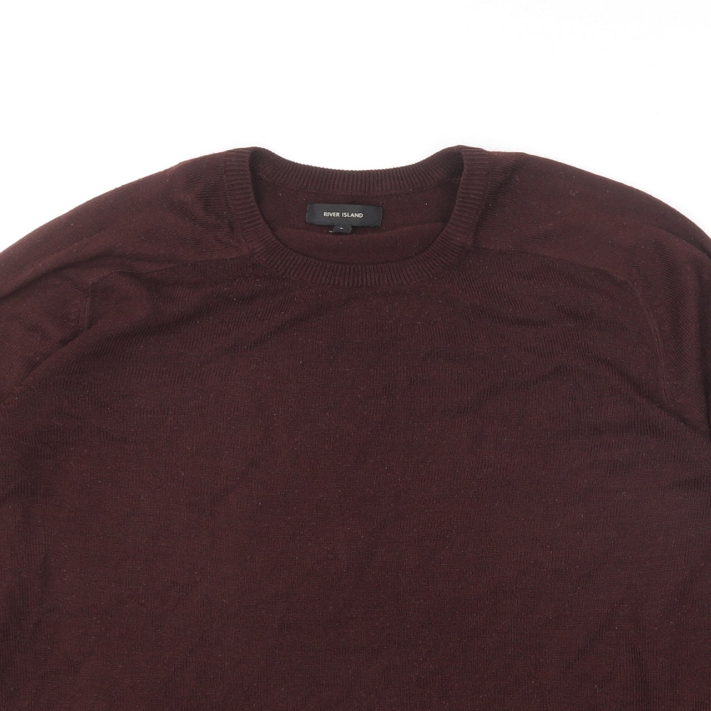 River Island Mens Purple Round Neck Acrylic Pullover Jumper Size L