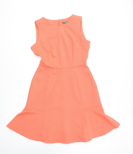 BHS Womens Orange Polyester Fit & Flare Size 10 Round Neck Zip -
