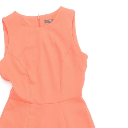 BHS Womens Orange Polyester Fit & Flare Size 10 Round Neck Zip -