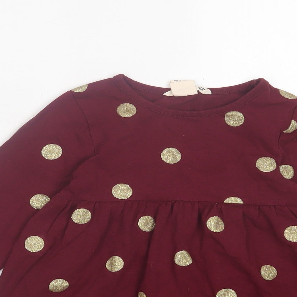 H&M Girls Purple Polka Dot Cotton A-Line Size 2 Years Crew Neck Pullover