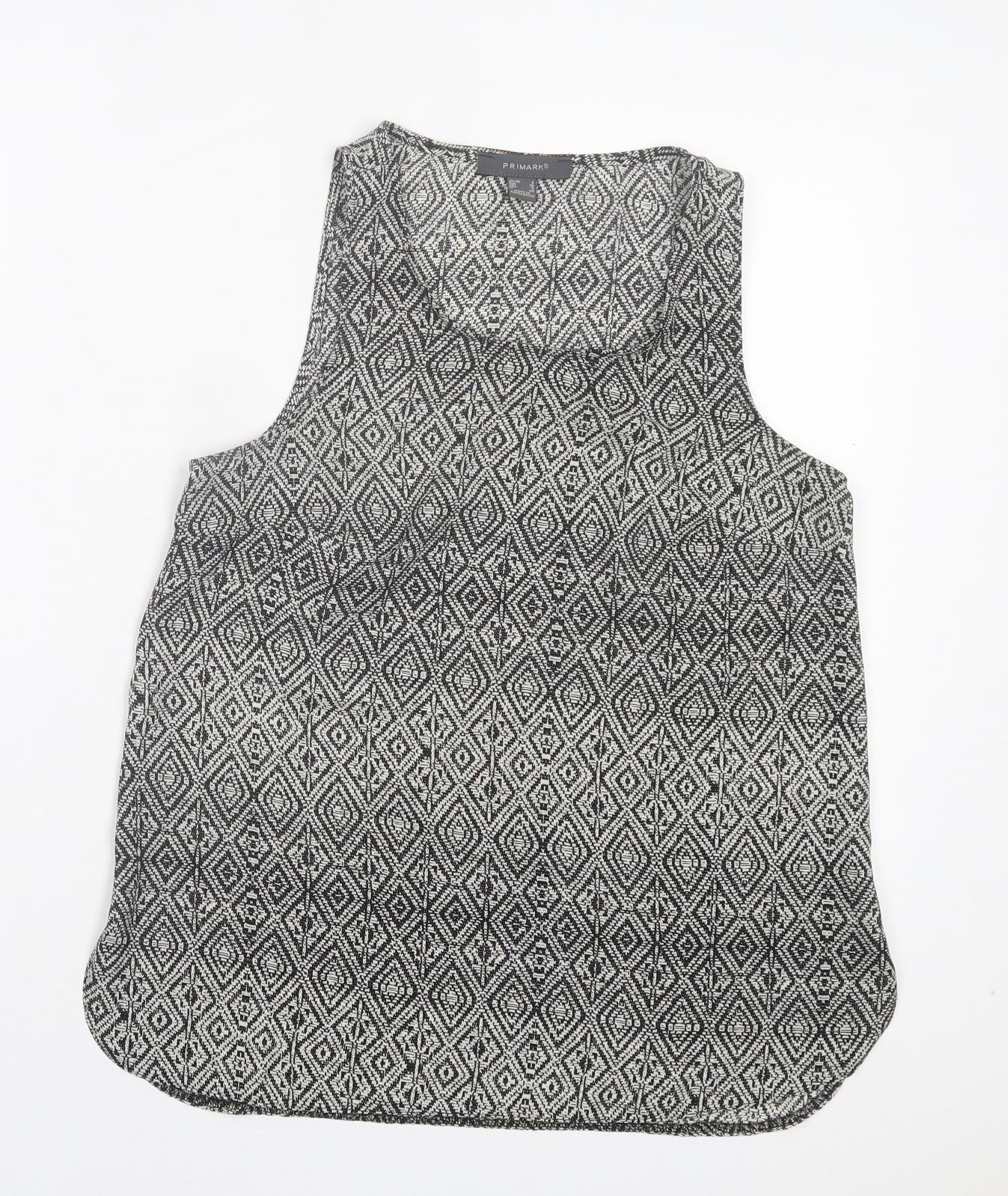Primark Womens Black Argyle/Diamond Polyester Basic Tank Size 8 Crew Neck