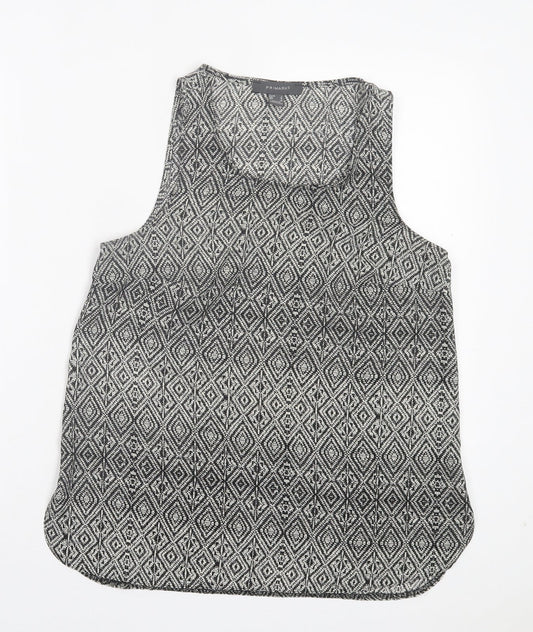 Primark Womens Black Argyle/Diamond Polyester Basic Tank Size 8 Crew Neck
