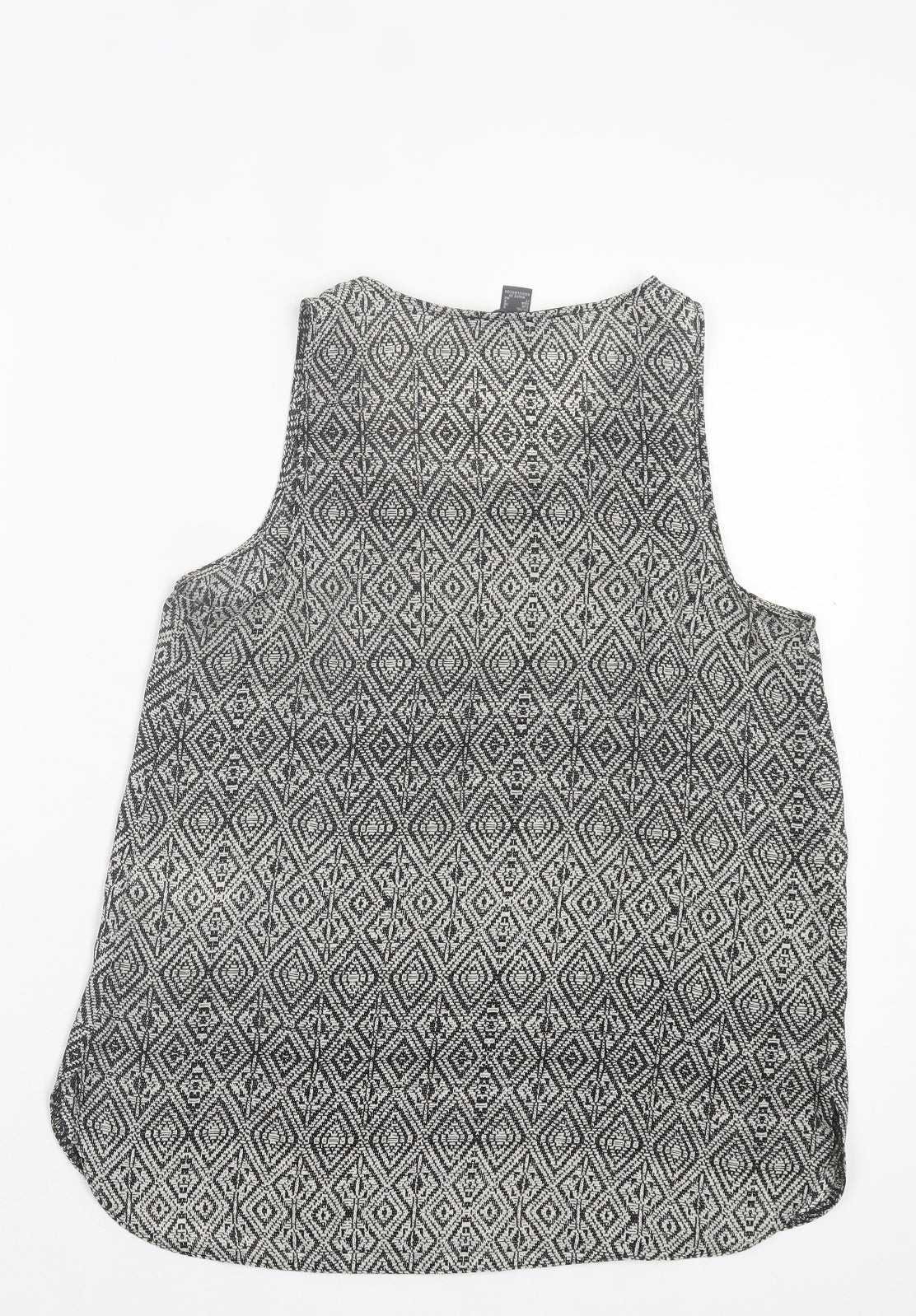 Primark Womens Black Argyle/Diamond Polyester Basic Tank Size 8 Crew Neck