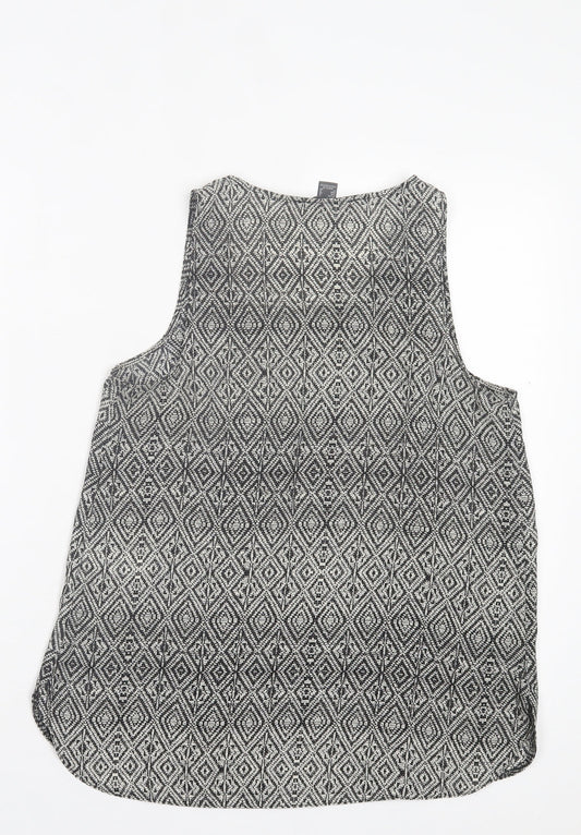 Primark Womens Black Argyle/Diamond Polyester Basic Tank Size 8 Crew Neck