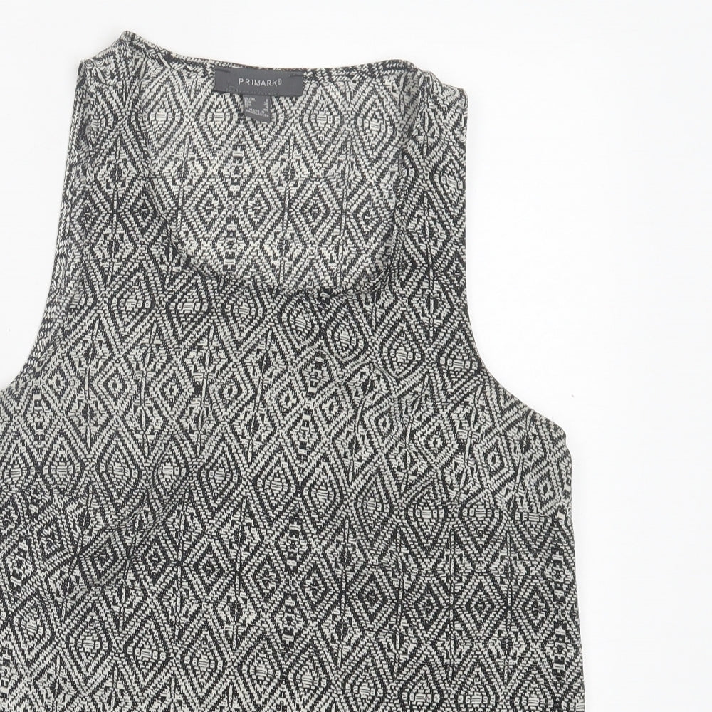 Primark Womens Black Argyle/Diamond Polyester Basic Tank Size 8 Crew Neck