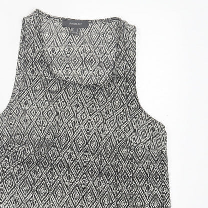 Primark Womens Black Argyle/Diamond Polyester Basic Tank Size 8 Crew Neck