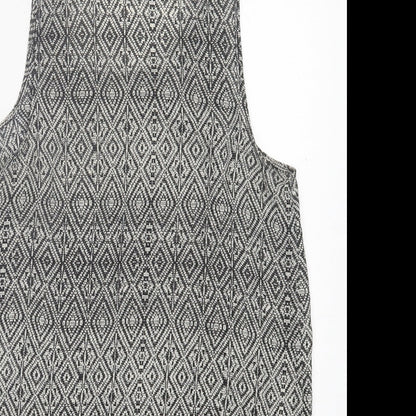 Primark Womens Black Argyle/Diamond Polyester Basic Tank Size 8 Crew Neck