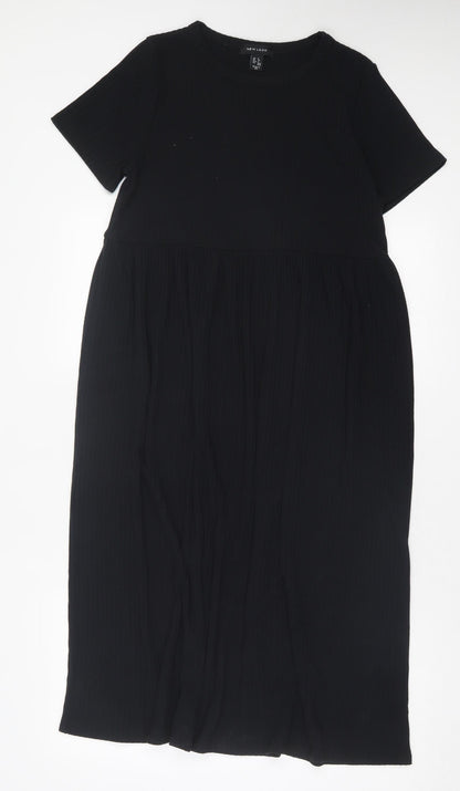 New Look Womens Black Polyester A-Line Size 8 Crew Neck Pullover - Ribbed Fabric
