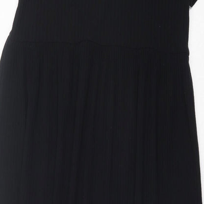 New Look Womens Black Polyester A-Line Size 8 Crew Neck Pullover - Ribbed Fabric
