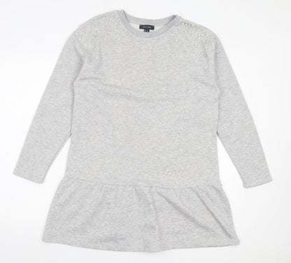 New Look Womens Grey Cotton Jumper Dress Size 12 Crew Neck Pullover