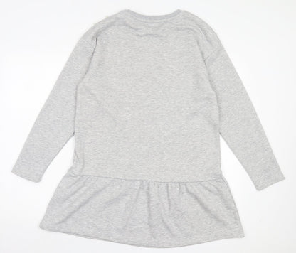New Look Womens Grey Cotton Jumper Dress Size 12 Crew Neck Pullover