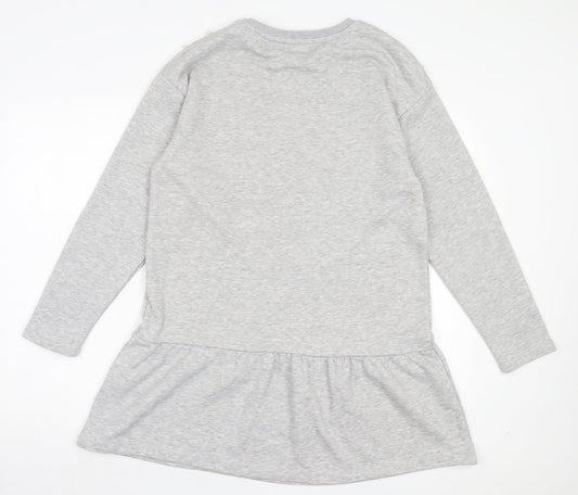 New Look Womens Grey Cotton Jumper Dress Size 12 Crew Neck Pullover