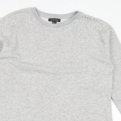 New Look Womens Grey Cotton Jumper Dress Size 12 Crew Neck Pullover