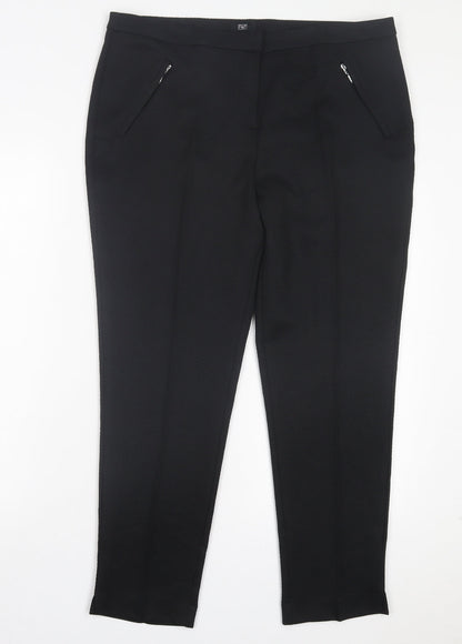 F&F Womens Black Polyester Trousers Size 14 L28 in Regular Hook & Eye