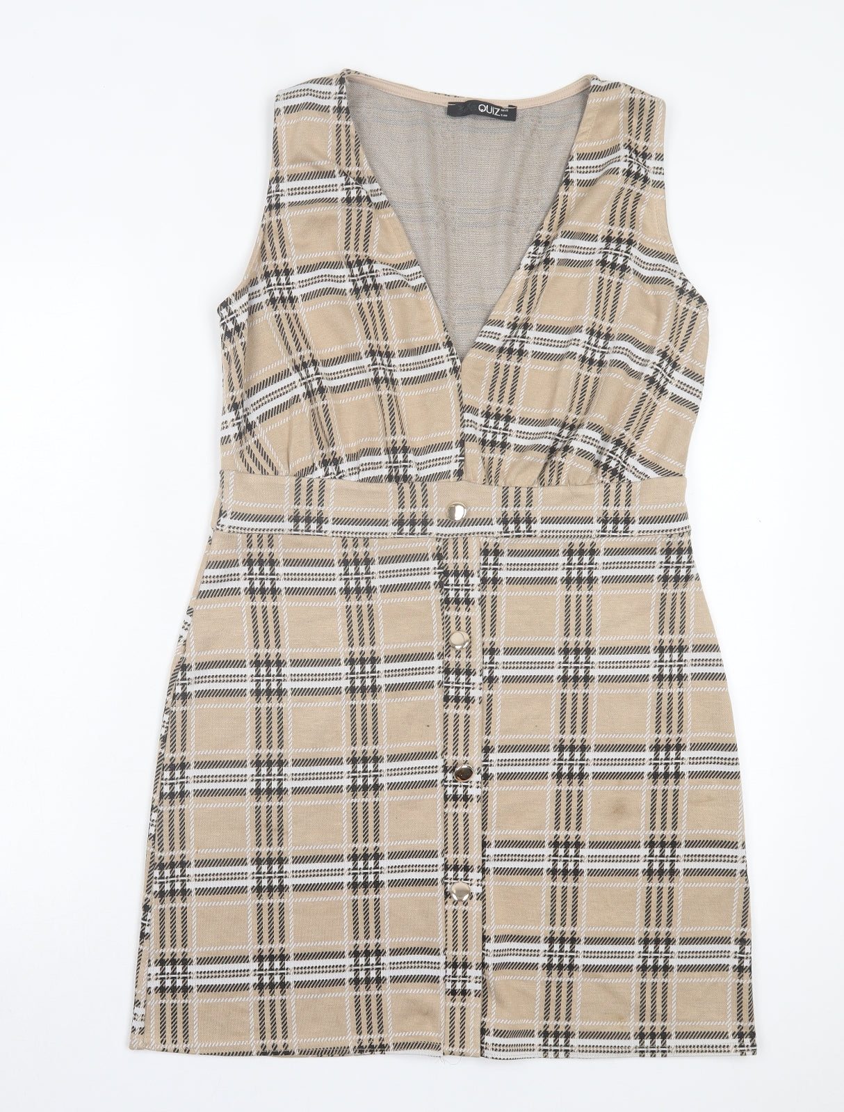 Quiz Womens Brown Plaid Polyester A-Line Size 12 V-Neck Pullover