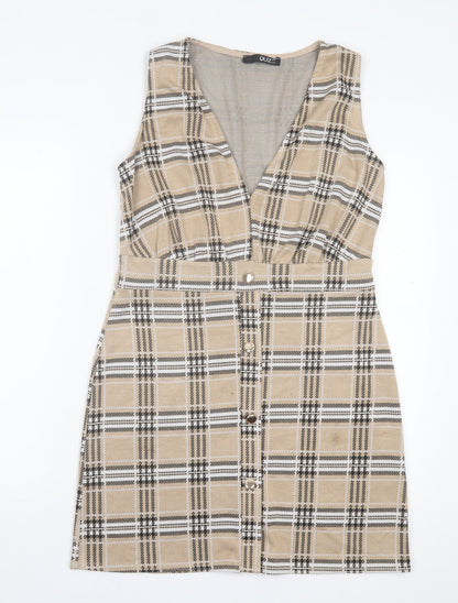 Quiz Womens Brown Plaid Polyester A-Line Size 12 V-Neck Pullover