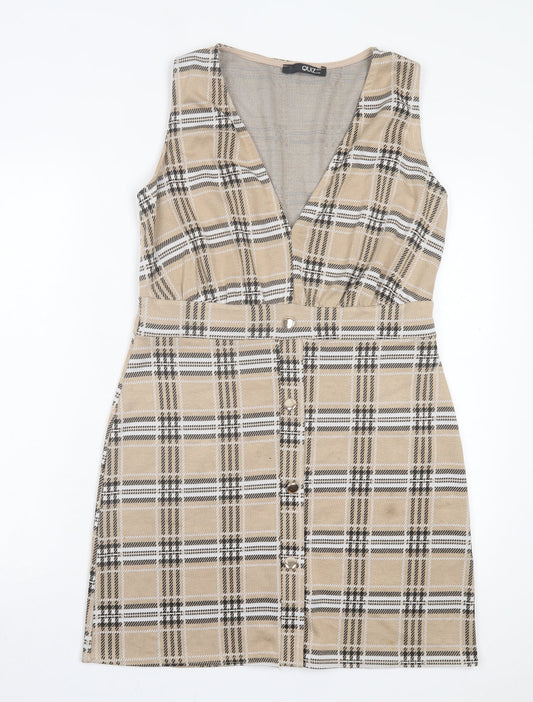 Quiz Womens Brown Plaid Polyester A-Line Size 12 V-Neck Pullover