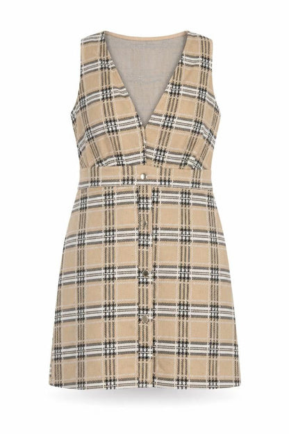Quiz Womens Brown Plaid Polyester A-Line Size 12 V-Neck Pullover
