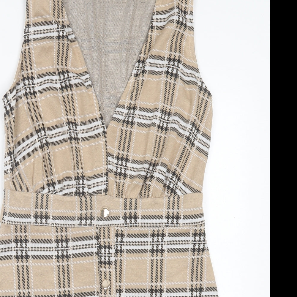 Quiz Womens Brown Plaid Polyester A-Line Size 12 V-Neck Pullover