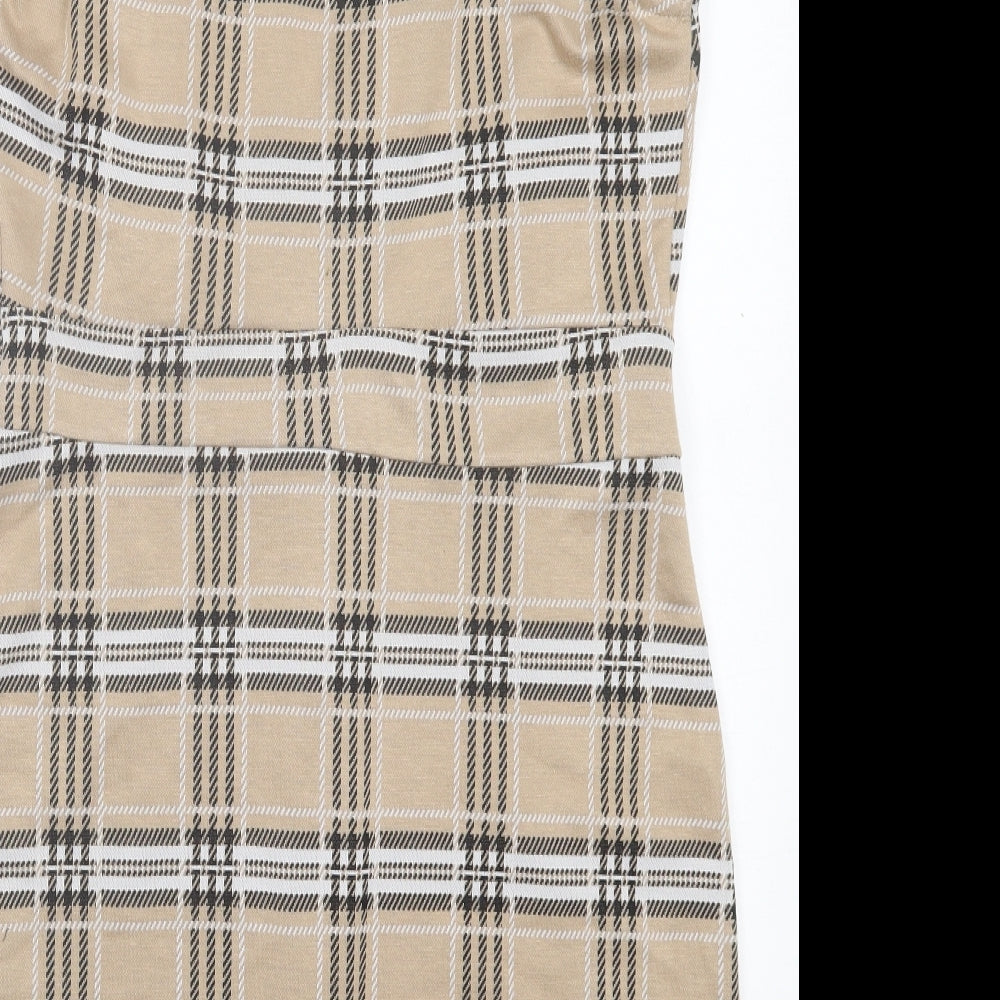 Quiz Womens Brown Plaid Polyester A-Line Size 12 V-Neck Pullover