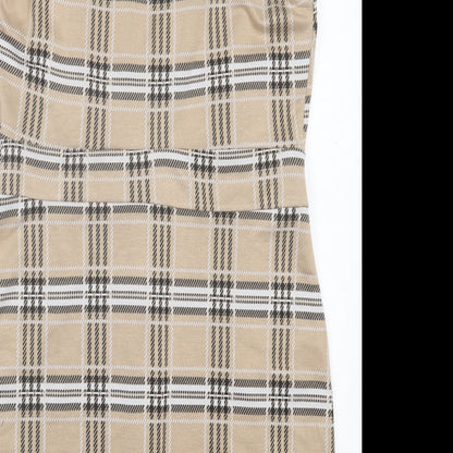 Quiz Womens Brown Plaid Polyester A-Line Size 12 V-Neck Pullover