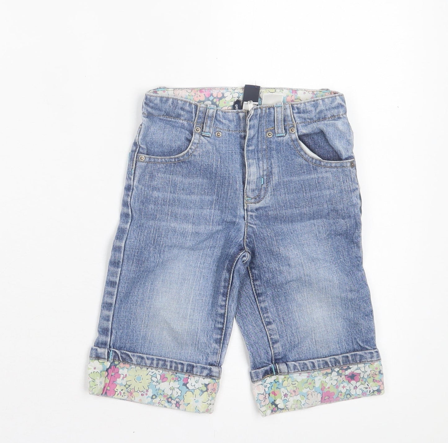 Gap Girls Blue Floral Cotton Cropped Jeans Size 2 Years Regular Zip