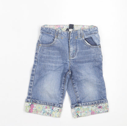 Gap Girls Blue Floral Cotton Cropped Jeans Size 2 Years Regular Zip
