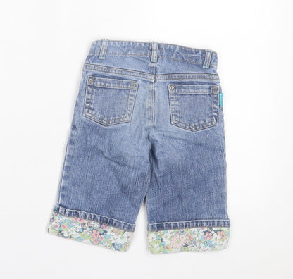 Gap Girls Blue Floral Cotton Cropped Jeans Size 2 Years Regular Zip