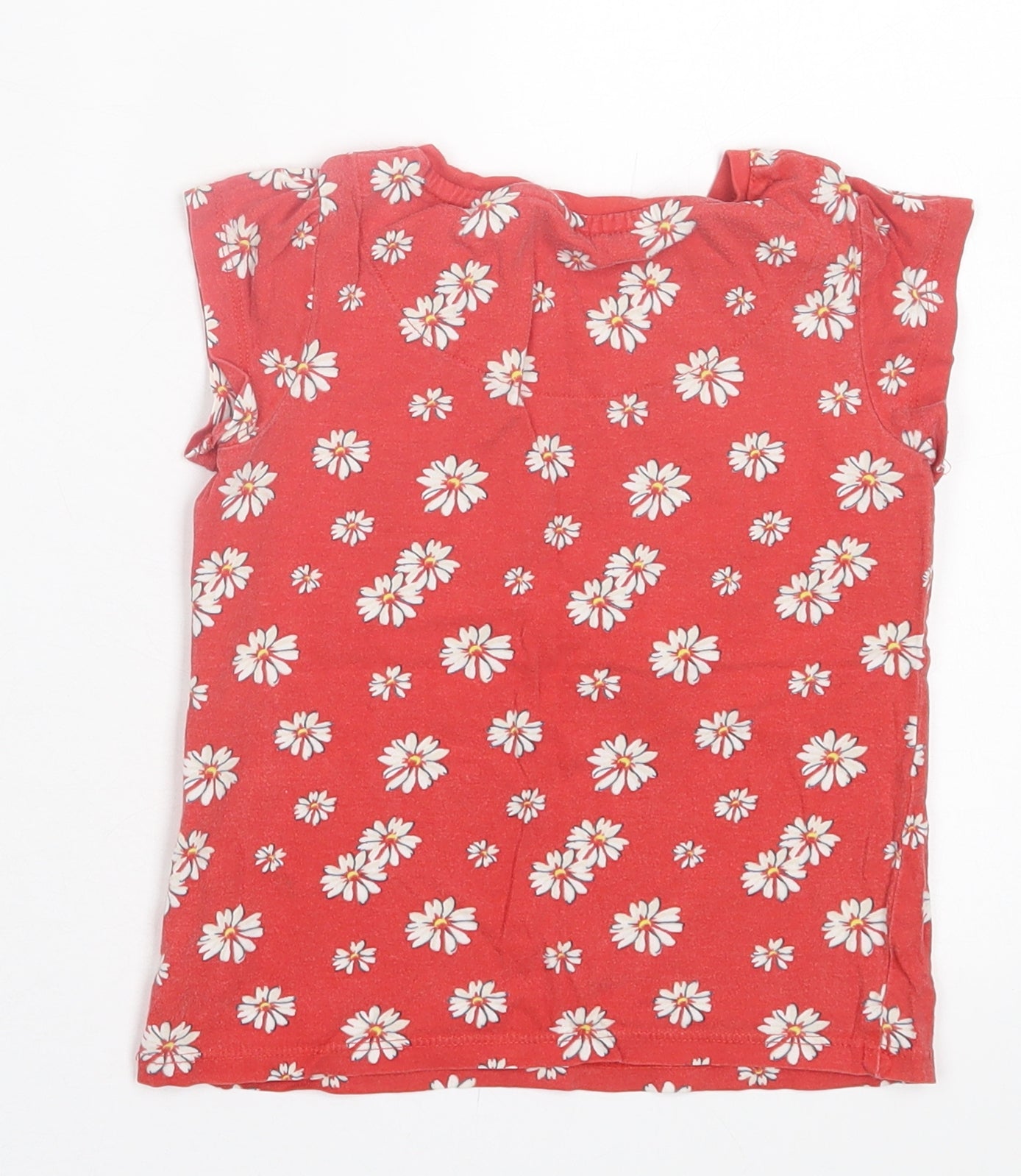NEXT Girls Red Floral Cotton Basic T-Shirt Size 4 Years Crew Neck Pullover