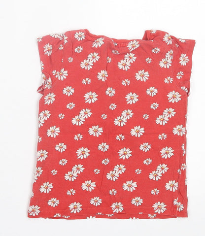 NEXT Girls Red Floral Cotton Basic T-Shirt Size 4 Years Crew Neck Pullover