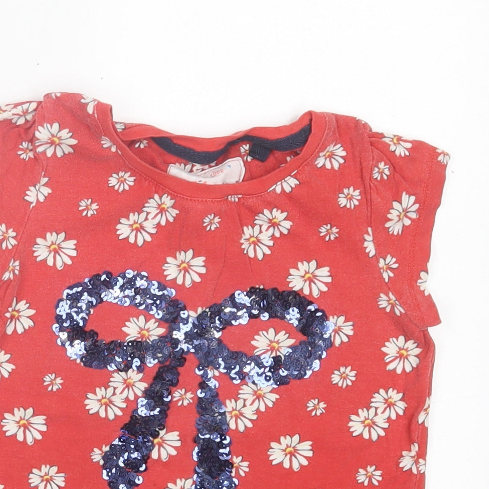 NEXT Girls Red Floral Cotton Basic T-Shirt Size 4 Years Crew Neck Pullover