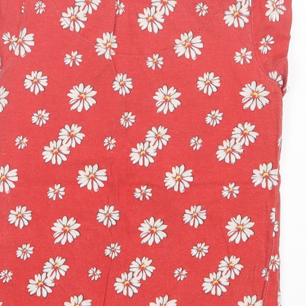 NEXT Girls Red Floral Cotton Basic T-Shirt Size 4 Years Crew Neck Pullover