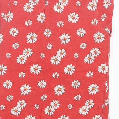 NEXT Girls Red Floral Cotton Basic T-Shirt Size 4 Years Crew Neck Pullover