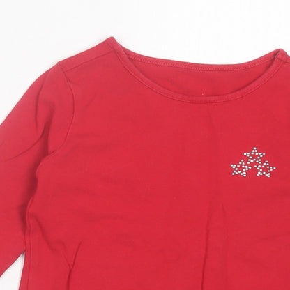 Dunnes Stores Girls Red Cotton Basic T-Shirt Size 3 Years Crew Neck Pullover - Stars