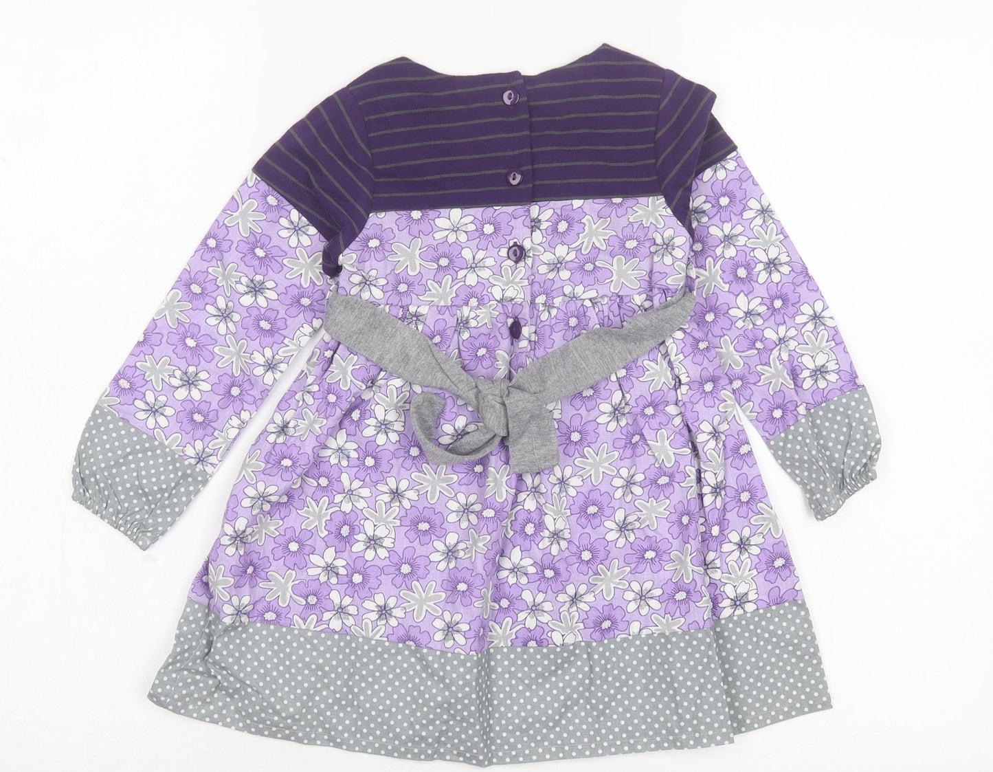 Beetlejuice London Girls Purple Floral Cotton A-Line Size 3 Years Crew Neck Button