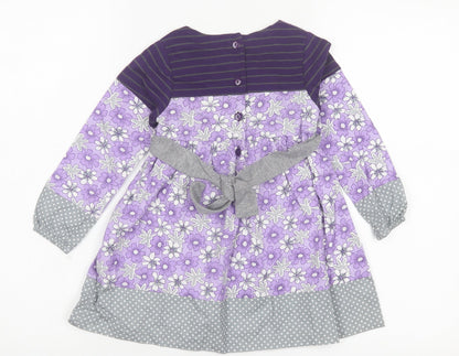 Beetlejuice London Girls Purple Floral Cotton A-Line Size 3 Years Crew Neck Button