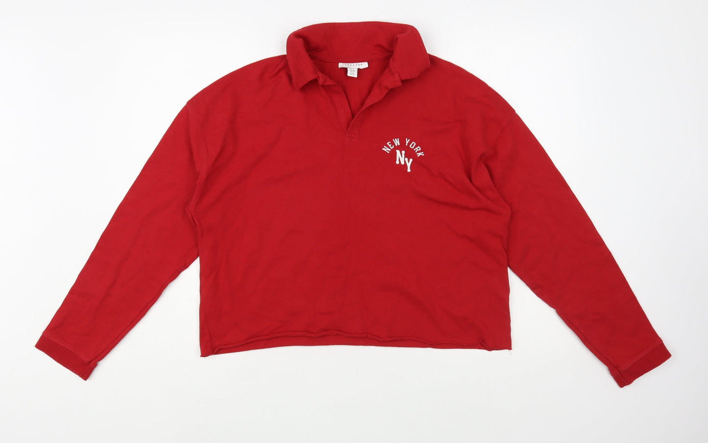 Topshop Womens Red Cotton Henley Sweatshirt Size 8 Pullover - New York