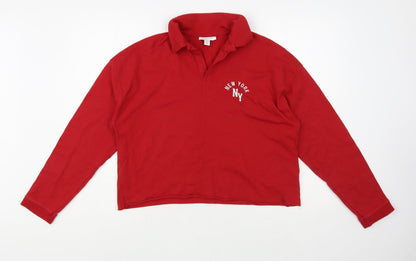 Topshop Womens Red Cotton Henley Sweatshirt Size 8 Pullover - New York