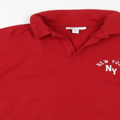 Topshop Womens Red Cotton Henley Sweatshirt Size 8 Pullover - New York