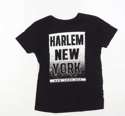 Primark Boys Black Cotton Pullover T-Shirt Size 7-8 Years Crew Neck Pullover - Harlem New York