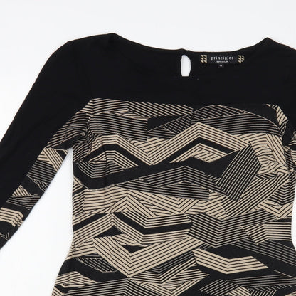 Principles Womens Black Geometric Viscose A-Line Size 12 Boat Neck Button