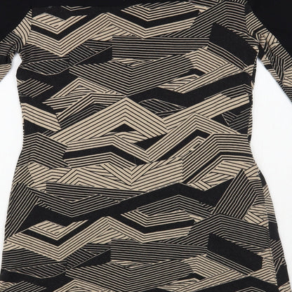 Principles Womens Black Geometric Viscose A-Line Size 12 Boat Neck Button