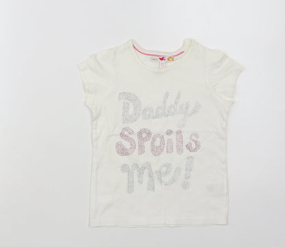 Marks and Spencer Girls White Cotton Pullover T-Shirt Size 2-3 Years Crew Neck Snap - Daddy Spoils Me