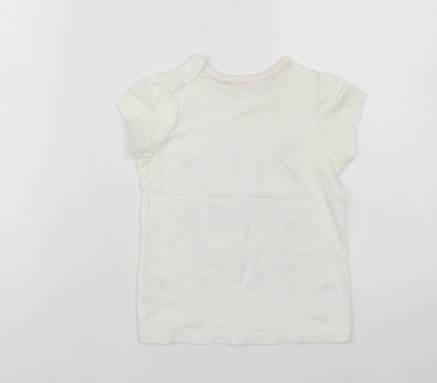 Marks and Spencer Girls White Cotton Pullover T-Shirt Size 2-3 Years Crew Neck Snap - Daddy Spoils Me