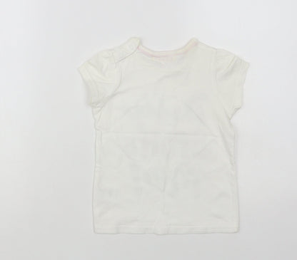 Marks and Spencer Girls White Cotton Pullover T-Shirt Size 2-3 Years Crew Neck Snap - Daddy Spoils Me