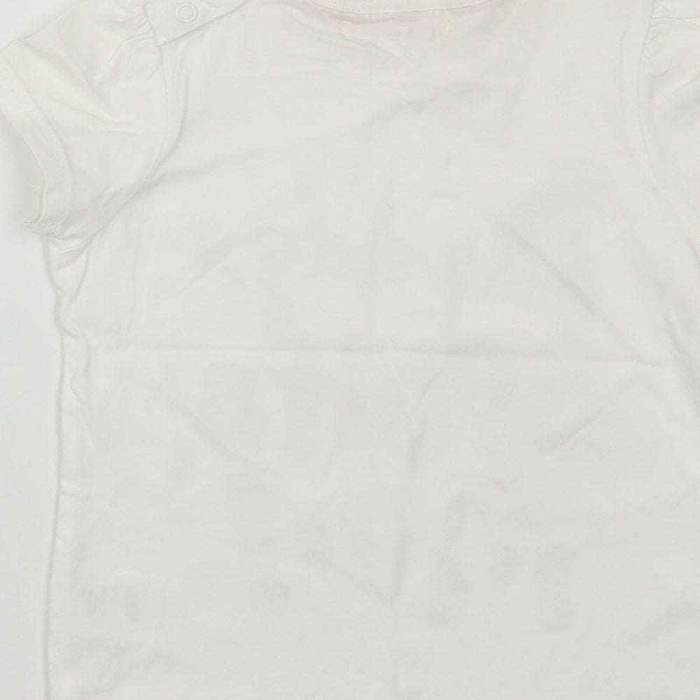 Marks and Spencer Girls White Cotton Pullover T-Shirt Size 2-3 Years Crew Neck Snap - Daddy Spoils Me