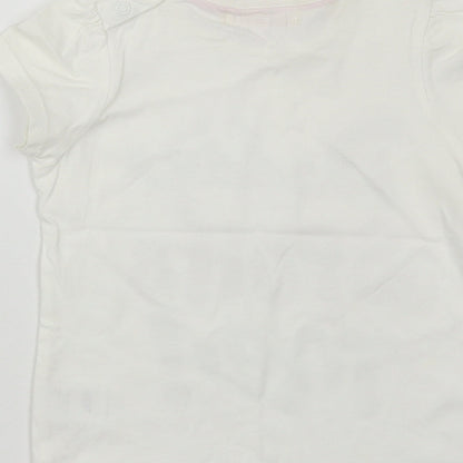 Marks and Spencer Girls White Cotton Pullover T-Shirt Size 2-3 Years Crew Neck Snap - Daddy Spoils Me