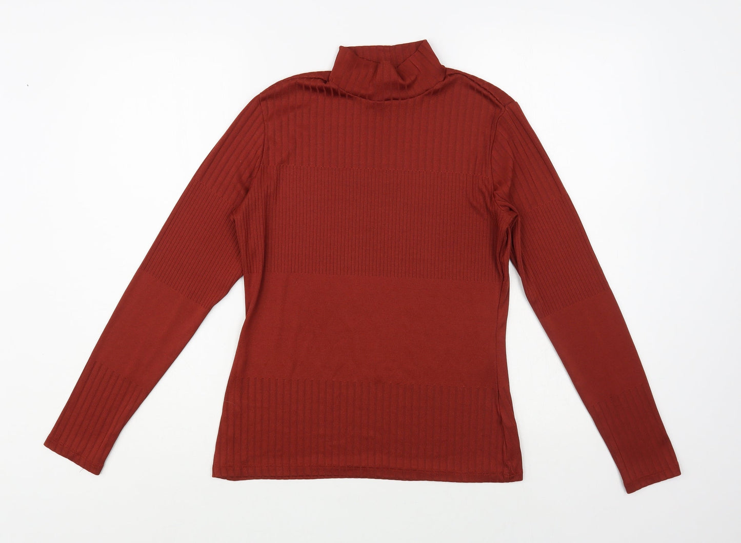 F&F Womens Brown Polyester Basic Blouse Size 14 Mock Neck