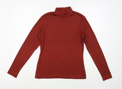 F&F Womens Brown Polyester Basic Blouse Size 14 Mock Neck
